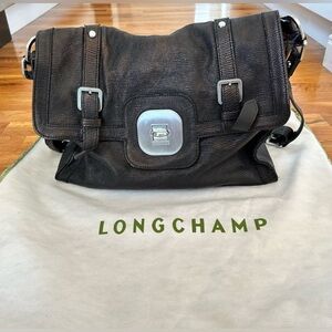 Longchamp Gatsby Black Textured Leather Crossbody Messenger Bag
